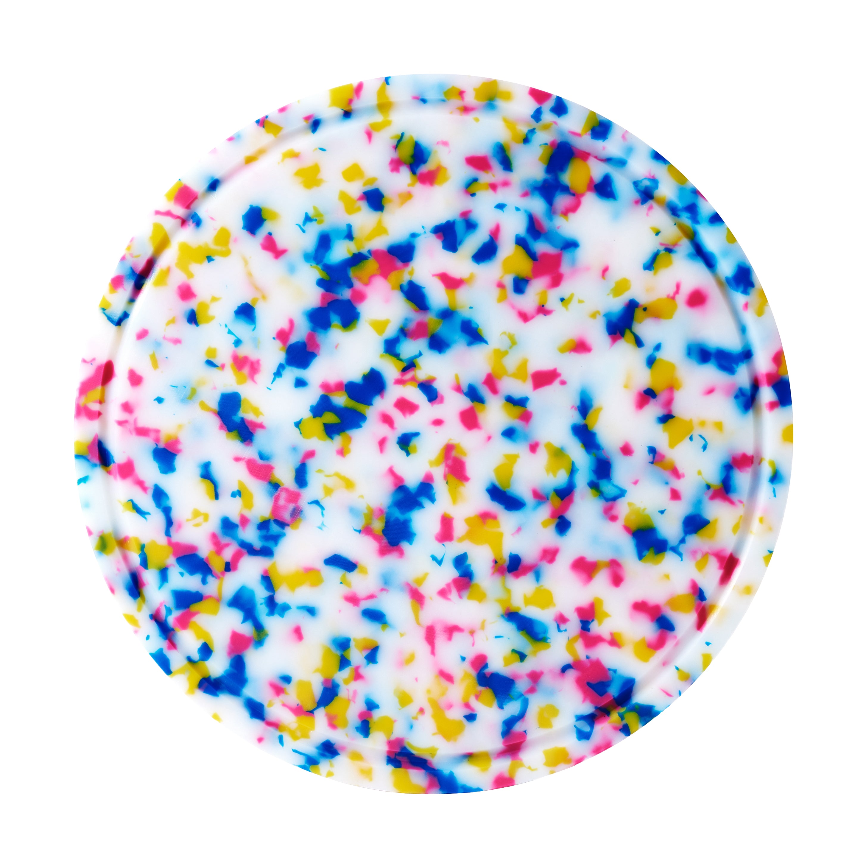 Skye round cutting board with multicolour speckles, made from recycled BPA-free plastic